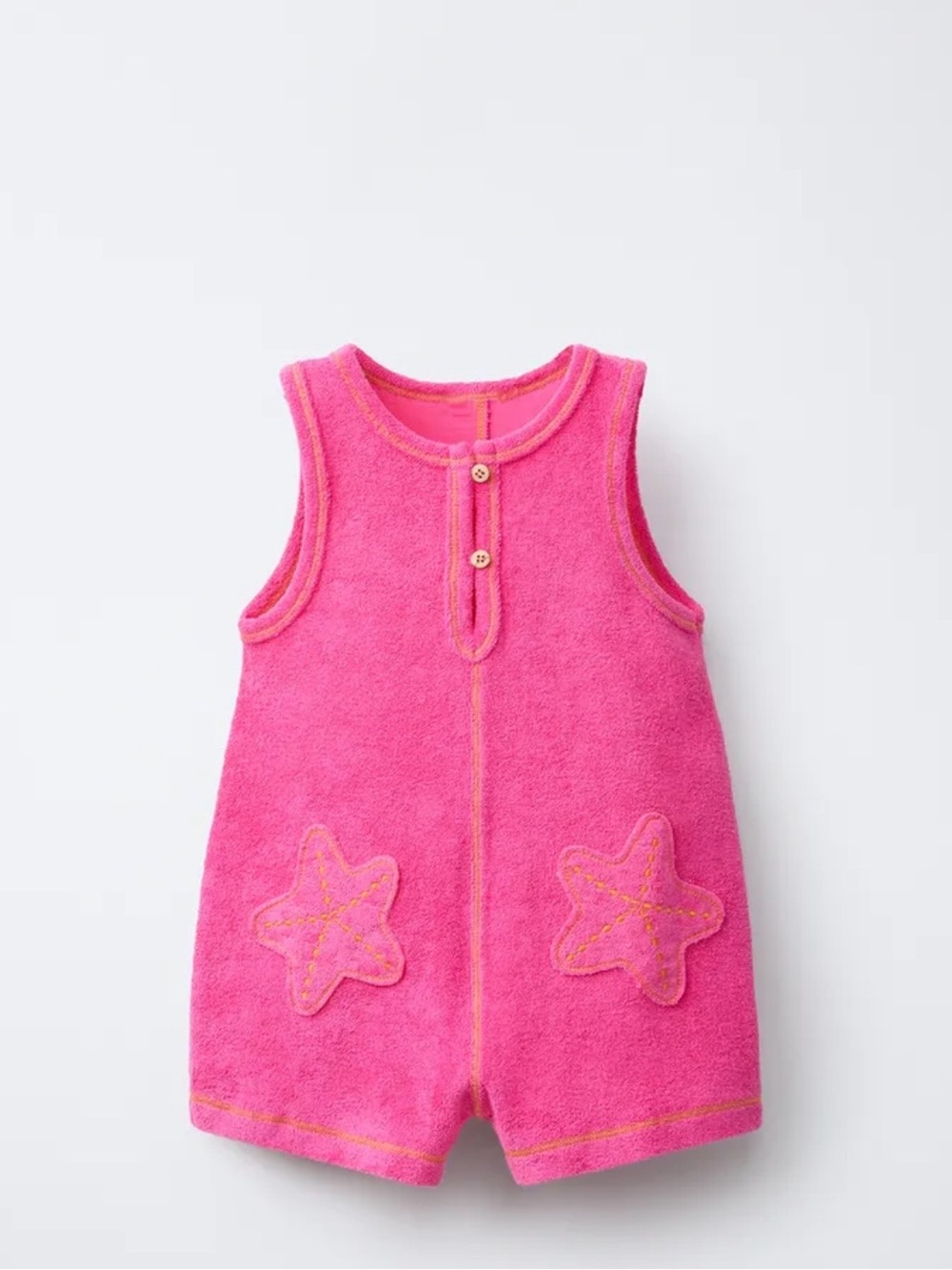 Zara Hot Pink Terry Romper with Star Pockets